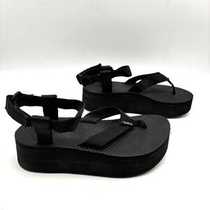 Teva Original Universal Black Thong Toe Ankle Strap Platform Sandals Women's 7.5